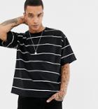 Heart & Dagger Oversized Striped T-shirt In Black - Black