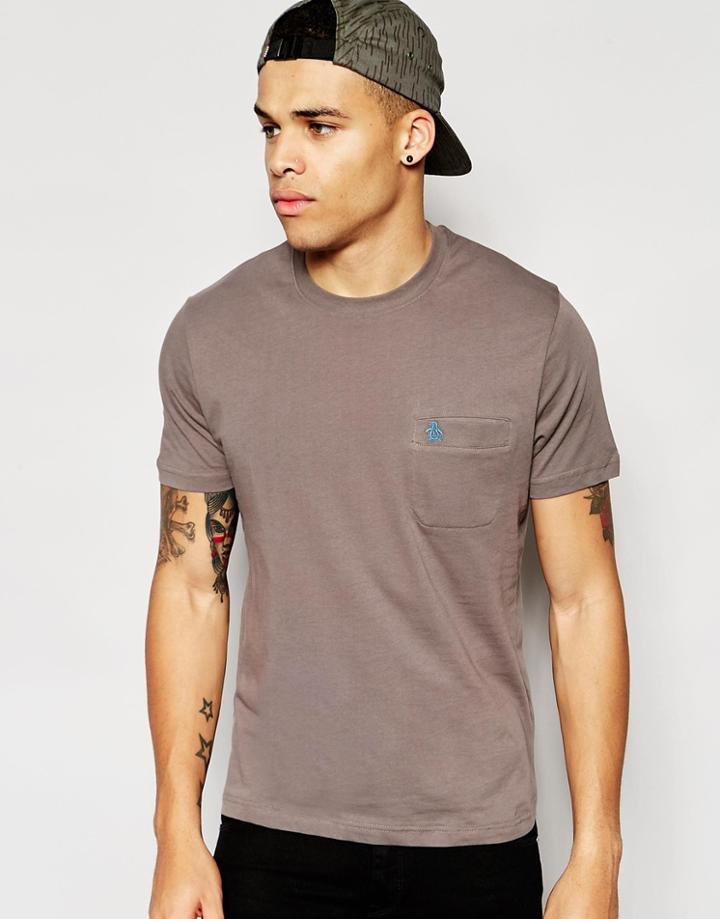 Original Penguin Contrast Crew Neck Pocket T-shirt - Gray