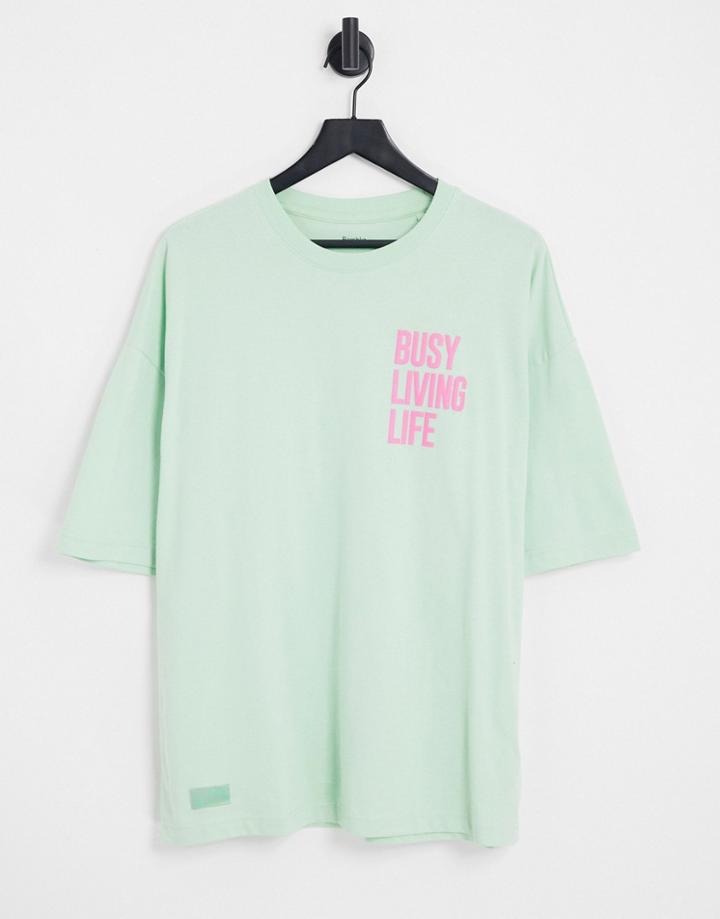 Bershka Oversized Back Print T-shirt In Blue