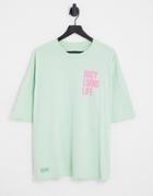 Bershka Oversized Back Print T-shirt In Blue