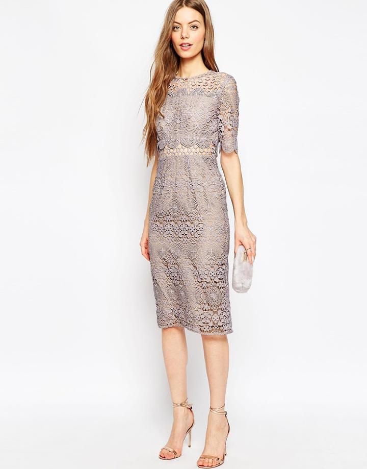 Asos Heavy Lace Pencil Dress - Lilac