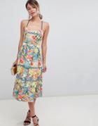 Asos Design Tropical Stripe Prom Midi Dress-multi