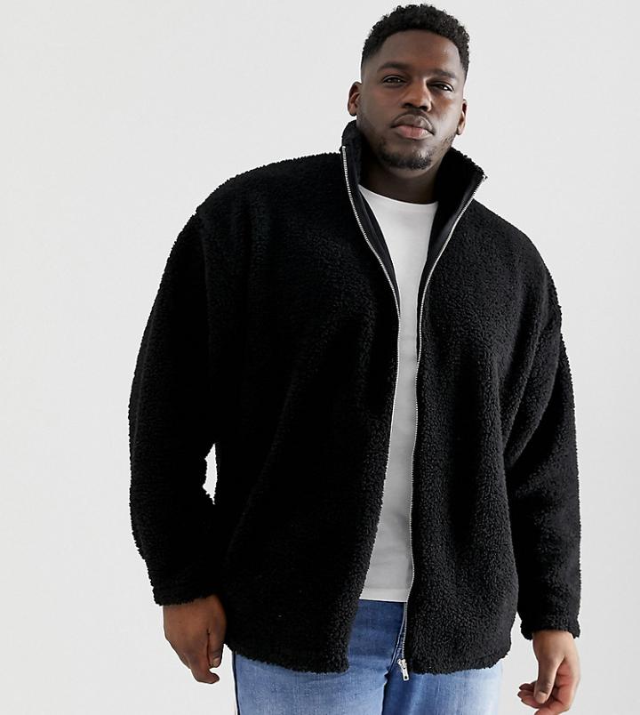 Asos Design Plus Oversized Track Jacket In Black Borg