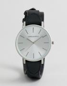 Asos Design Leather Double Wrap Watch In Black - Black