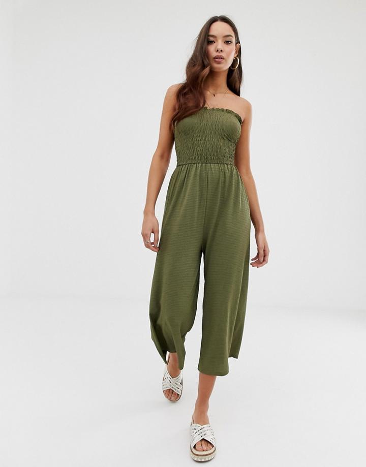 Miss Selfridge Bandeau Culotte Beach Jumpsuit In Green - Green