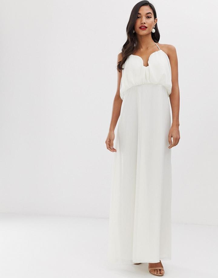 Asos Design Maxi Dress With Halter Neck And Blouson Bodice-multi