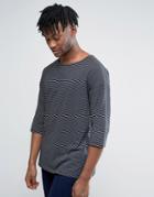Asos Stripe Oversized 3/4 Sleeve T-shirt - Navy