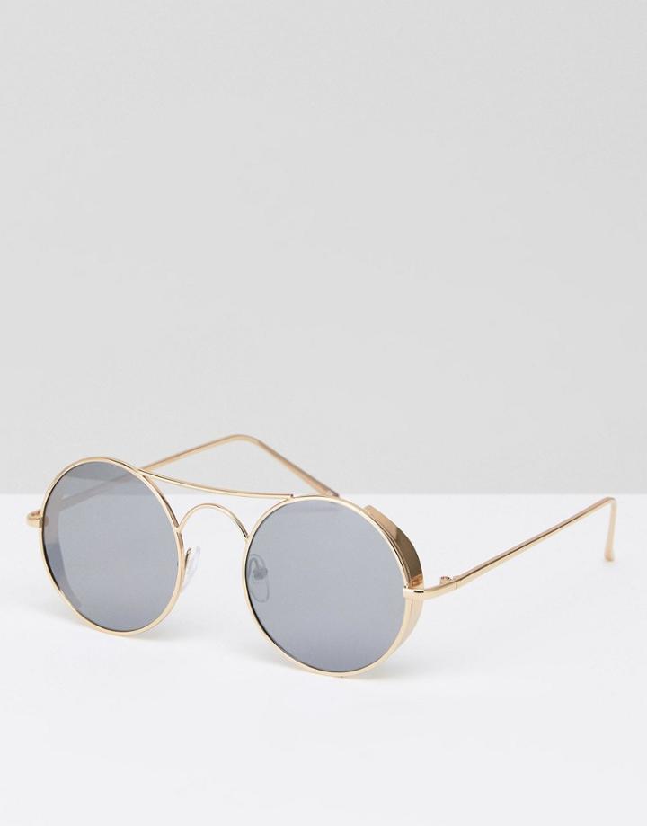 Jeepers Peepers Round Sunglasses With Brow Bar - Gold