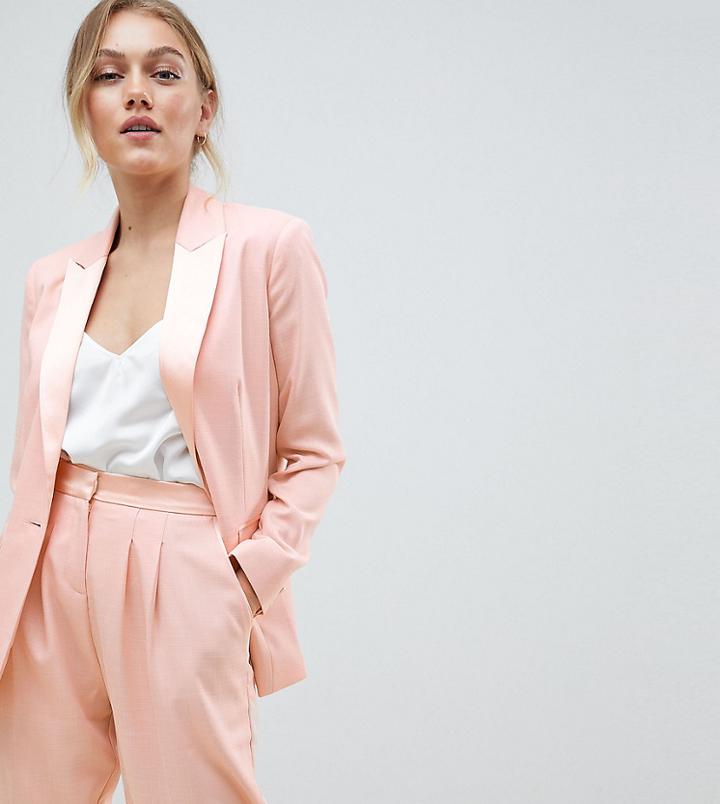 Asos Design Petite Tailored Satin Contrast Blazer - Pink