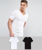 Asos 2 Pack Muscle Fit T-shirt In White/black With V Neck Save - Multi