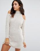 Love Cold Shoulder Sweater Dress - Beige