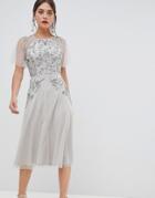 Frock & Frill Short Sleeve Midi Dress With Embellished Detail-silver