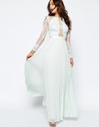 Asos Wedding Pretty Lace Eyelash Pleated Maxi Dress - Nude