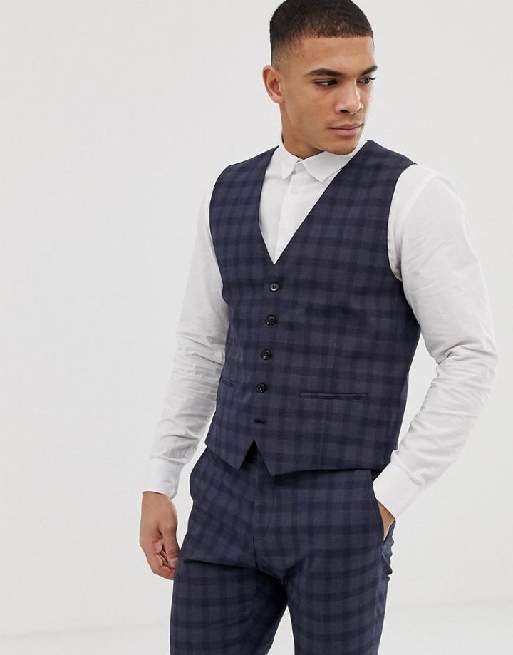 Selected Homme Suit Vest In Navy Check - Navy