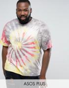 Asos Plus Oversized T-shirt In Bright Spiral Tie Dye - Gray