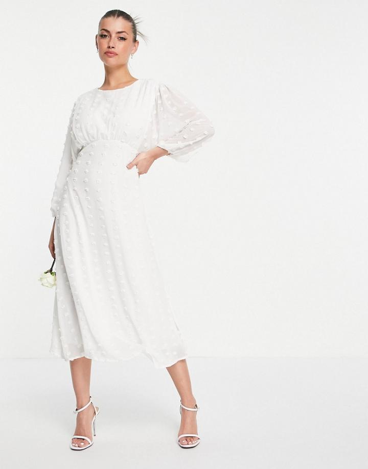 Vila Bridal Midi Tea Dress With Fluted Sleeves In White