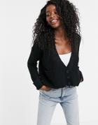 Qed London Cropped Button Through Cardigan In Black