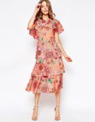 Asos Cape Layered Midi Dress In Pastel Floral - Multi