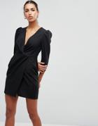 Asos Wrap Front Mini Dress-black