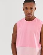 Asos Design Organic Relaxed Sleeveless T-shirt With Dropped Armhole And Contrast Yoke In Pink