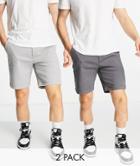 Topman 2 Pack Slim Chino Shorts In Gray And Charcoal-multi