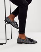 Asos Design Loafers In Black Glitter With Tassel Detail