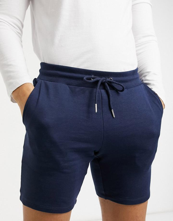 Asos Design Organic Jersey Skinny Shorts In Navy