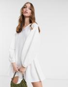 Asos Design Oversized Seam Front Detail Mini Dress In Ivory-white