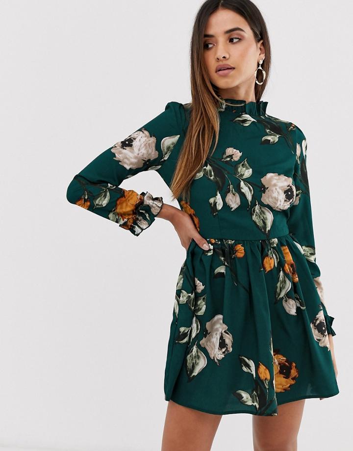 Ax Paris Long Sleeve Mini Dress-blue