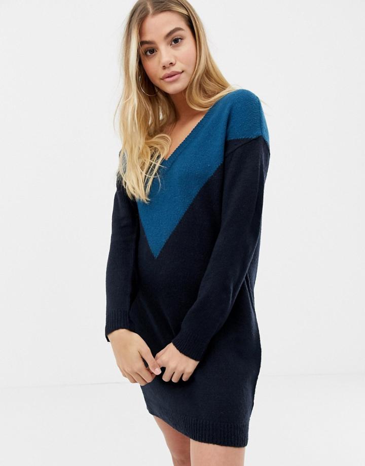 Brave Soul Chevron Sweater Dress - Navy