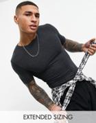 Asos Design Cotton Blend Muscle Fit T-shirt With Crew Neck In Charcoal Heather - Gray-grey