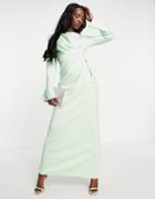 Asos Design Pleat Front Long Sleeve Maxi Dress In Mint Green-multi