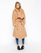 Asos Coat With Waterfall Front - Camel