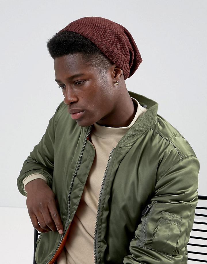 Asos Slouchy Beanie In Burgundy - Red