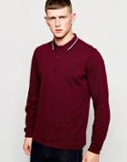 Fred Perry Polo Shirt With Twin Tip And Long Sleeves In Mahogany - Mahogany