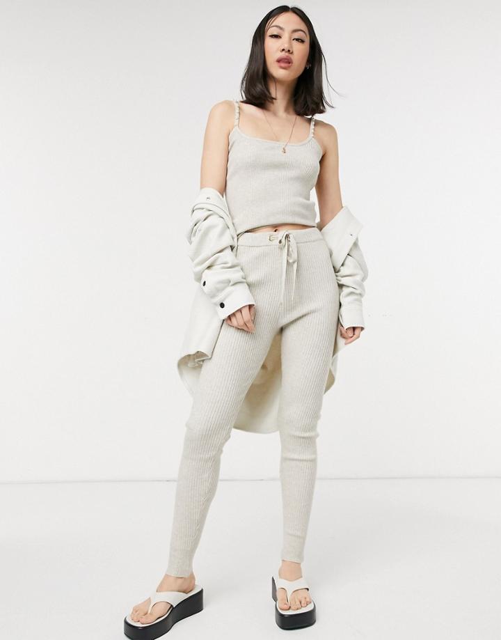 River Island Ribbed Knit Matching Leggings In Beige-neutral