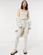 River Island Ribbed Knit Matching Leggings In Beige-neutral
