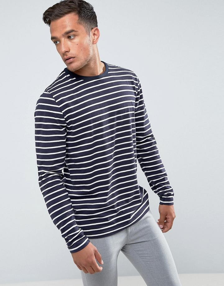 Bellfield Long Sleeve T-shirt In Stripe - Navy