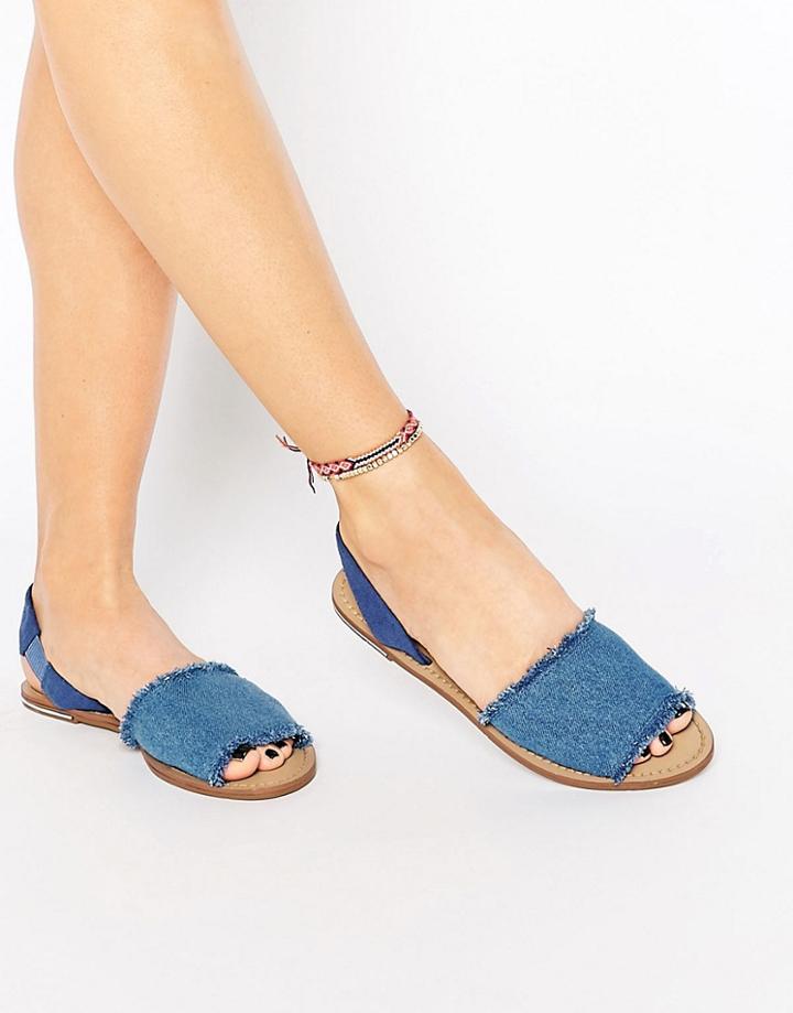 New Look Frayed Denim Sandal - Blue