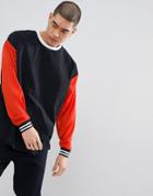 Asos Design Oversized Sweatshirt With Woven And Mesh Panels-black