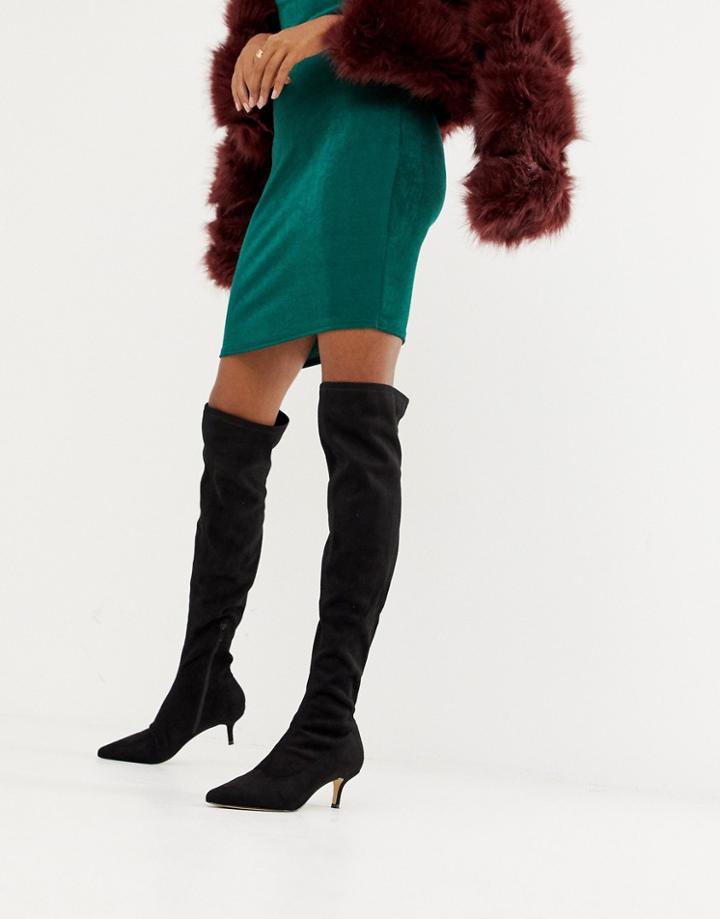 Miss Selfridge Over The Knee Heeled Boots In Black - Black