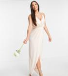 Tfnc Tall Bridesmaid Satin Halterneck Top Maxi Dress In Light Blush-white
