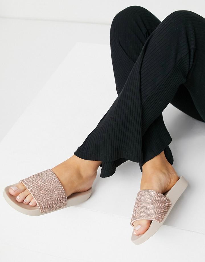 Asos Design Farah Embellished Slides In Rose Gold-pink