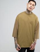 Asos Oversized T-shirt With Loopback Half Sleeve - Green