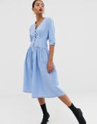 Asos Design Cotton Midi Dress - Blue