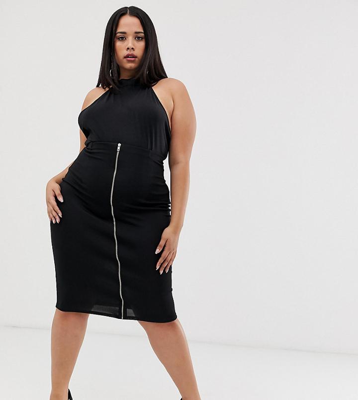 Asos Design Curve Sculpt High Waist Pencil Skirt With Zip Front - Black