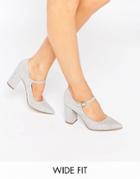 New Look Wide Fit Mary Jane Heeled Shoe - Gray