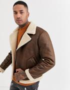Only & Sons Faux Shearling Aviator Jacket In Tan