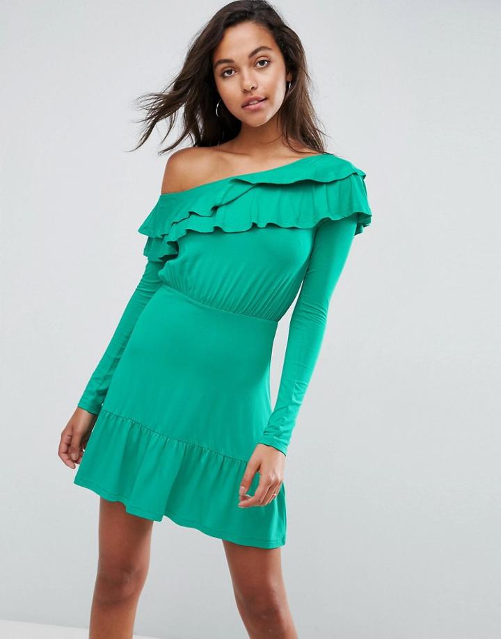Asos Design Salsa One Shoulder Mini Dress-green