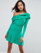 Asos Design Salsa One Shoulder Mini Dress-green